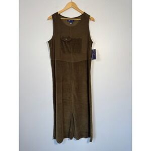 Cottagecore HSZ Studio Womens Small Jumper Dress Olive Brown Corduroy Sleeveless